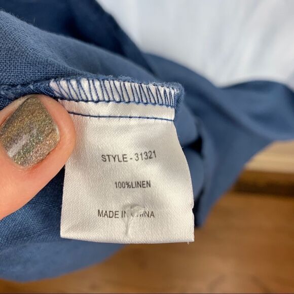 Gordon Smith Blue and White Linen Sleeveless Color-block Sheath Dress Sz 10 - Picture 11 of 15